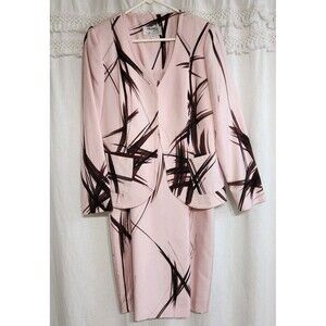 VTG Yolanda Lorente Hand Painted 100% Silk Dress & Blazer S Pink Abstract Art *